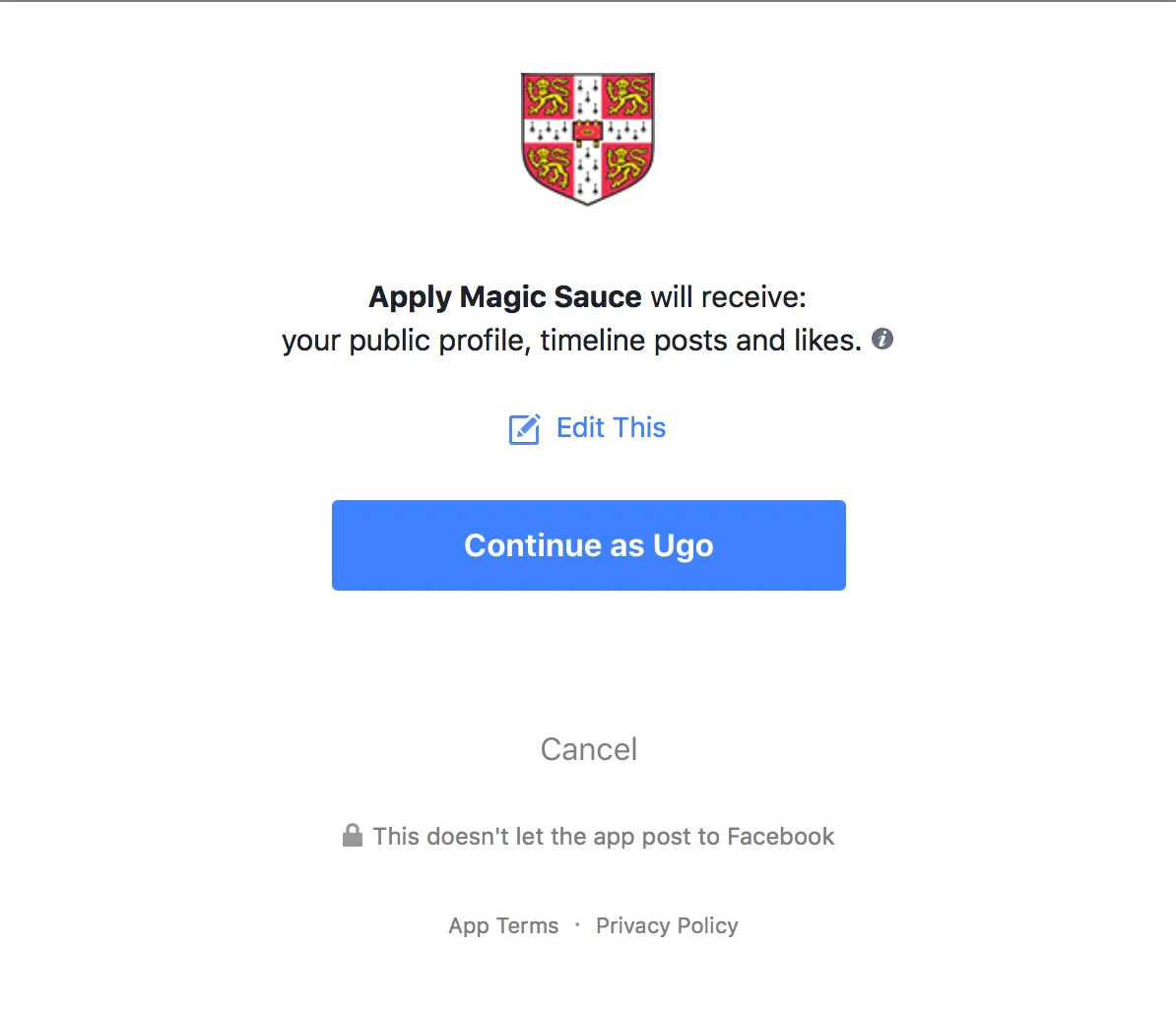 Facebook autorisation screenshot